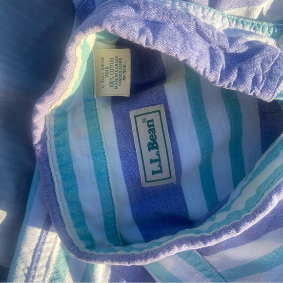 VTG 90s L.L. Bean Striped Short Sleeve Shirt Pastel Preppy USA Large Tall - Picture 3 of 4